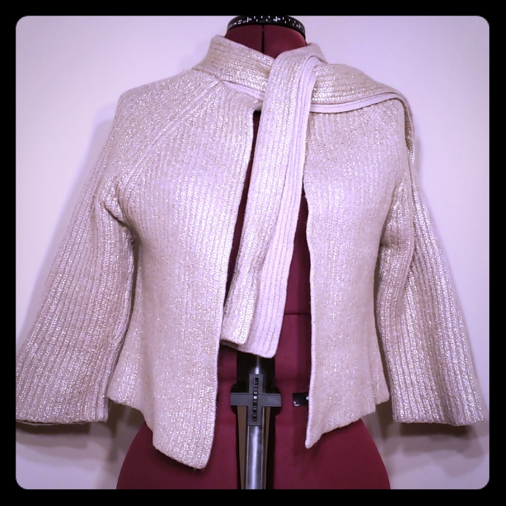 Per Se Glitter Scarf neckline cropped cardi